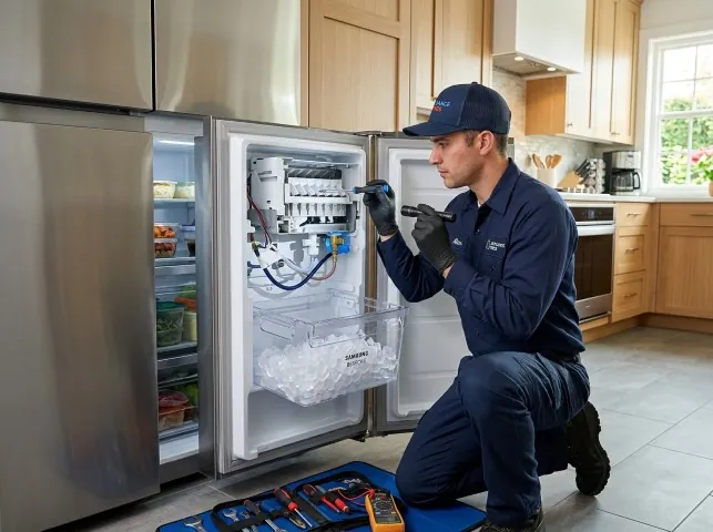 Appliance Repair Hero technician repairing a refrigerator ice maker in Boca Raton, FL
